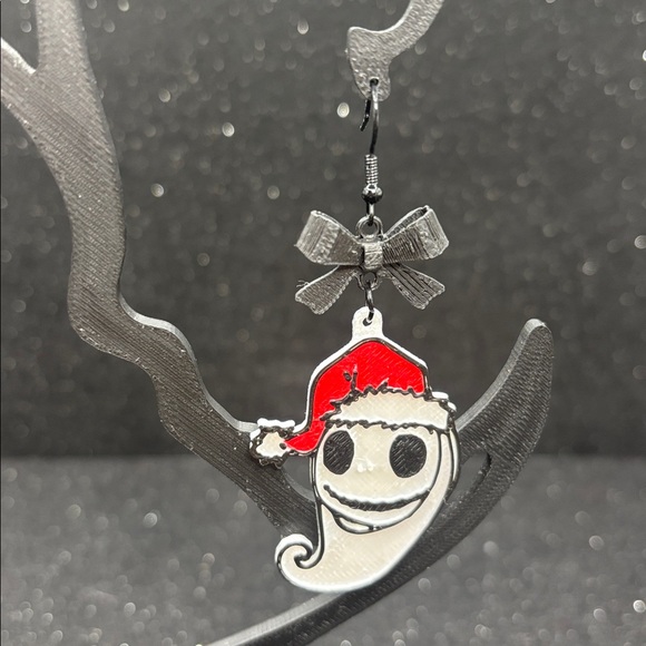 Nightmare Before Christmas Earrings with Black Bow & Black Accents - Picture 4 of 4